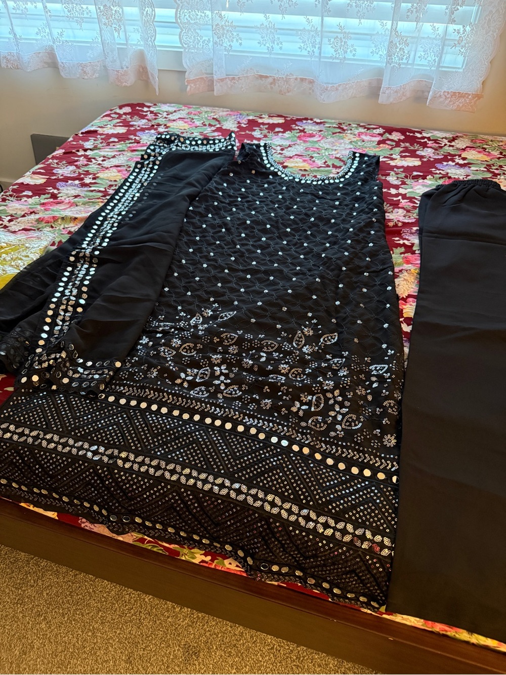 Black Embellished Women Kurta Bottoms Set
